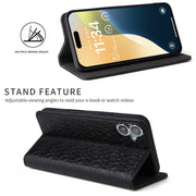 For iPhone 16 Plus Fierre Shann Crocodile Texture Magnetic Genuine Leather Phone Case(Black)