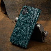 For iPhone 16 Plus Fierre Shann Crocodile Texture Magnetic Genuine Leather Phone Case(Green)