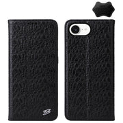 For iPhone 16e Fierre Shann Crocodile Texture Magnetic Genuine Leather Phone Case(Black)