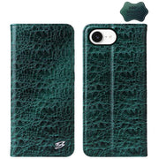 For iPhone 16e Fierre Shann Crocodile Texture Magnetic Genuine Leather Phone Case(Green)