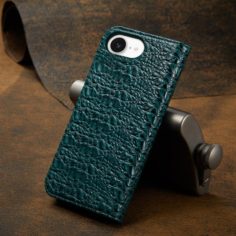 For iPhone 16e Fierre Shann Crocodile Texture Magnetic Genuine Leather Phone Case(Green)