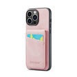 For iPhone 15 Pro Max Fierre Shann Crazy Horse Card Holder Back Cover PU Phone Case(Pink) - iPhone 15 Pro Max Cases by FIERRE SHANN | Online Shopping South Africa | PMC TechLife | Buy Now Pay Later Mobicred
