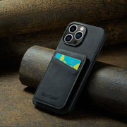 For iPhone 16 Pro Max Fierre Shann Crazy Horse Card Holder Back Cover PU Phone Case(Black)