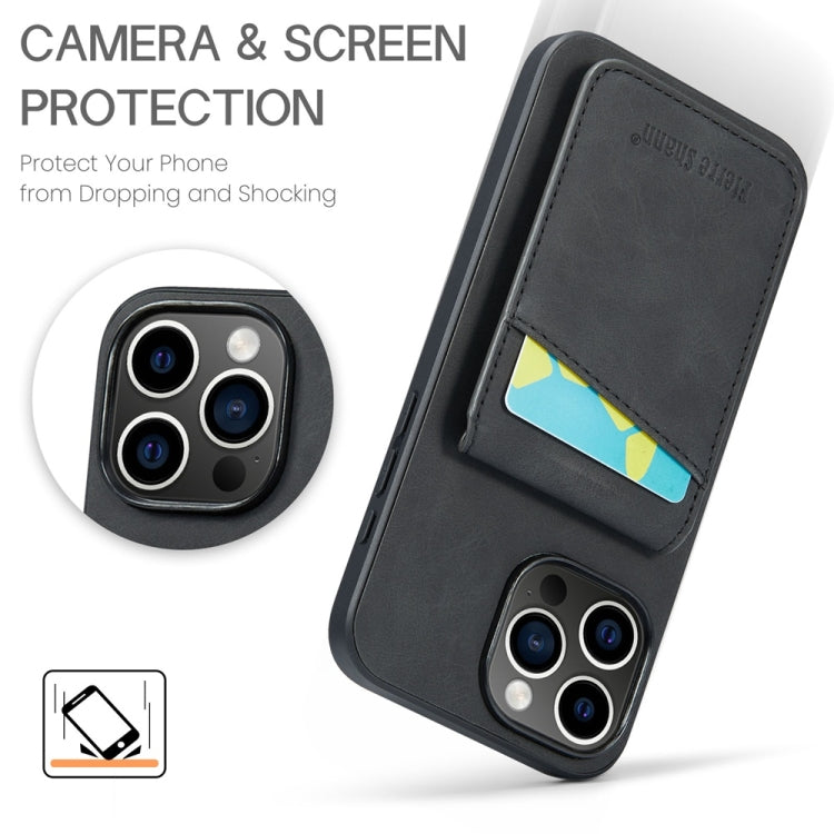 For iPhone 16 Pro Max Fierre Shann Crazy Horse Card Holder Back Cover PU Phone Case(Black)