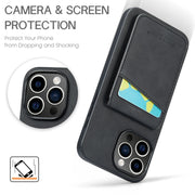 For iPhone 16 Pro Max Fierre Shann Crazy Horse Card Holder Back Cover PU Phone Case(Black)