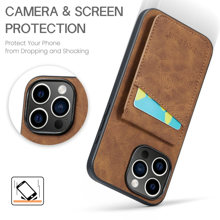 For iPhone 16 Pro Max Fierre Shann Crazy Horse Card Holder Back Cover PU Phone Case(Brown)