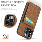 For iPhone 16 Pro Max Fierre Shann Crazy Horse Card Holder Back Cover PU Phone Case(Brown)