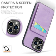 For iPhone 16 Pro Max Fierre Shann Crazy Horse Card Holder Back Cover PU Phone Case(Purple)