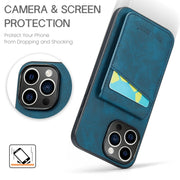 For iPhone 16 Pro Max Fierre Shann Crazy Horse Card Holder Back Cover PU Phone Case(Blue)
