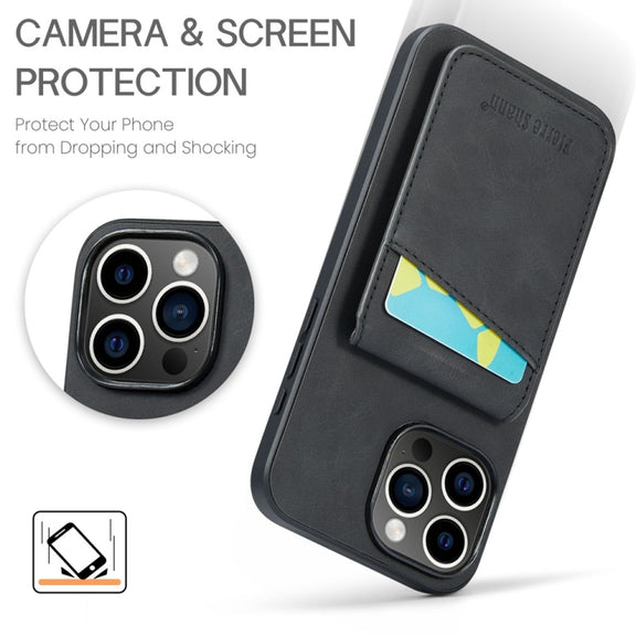 For iPhone 16 Pro Fierre Shann Crazy Horse Card Holder Back Cover PU Phone Case(Black)