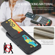 For iPhone 16 Plus Fierre Shann Crazy Horse Card Holder Back Cover PU Phone Case(Black)