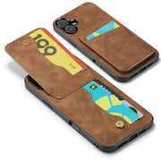For iPhone 16 Fierre Shann Crazy Horse Card Holder Back Cover PU Phone Case(Brown)