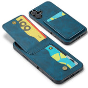 For iPhone 16 Fierre Shann Crazy Horse Card Holder Back Cover PU Phone Case(Blue)