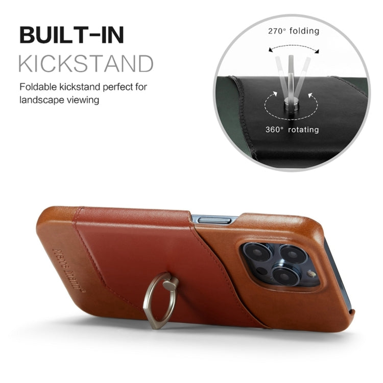 For iPhone 15 Pro Max Fierre Shann Oil Wax Texture Genuine Leather Back Cover Phone Case(Brown)
