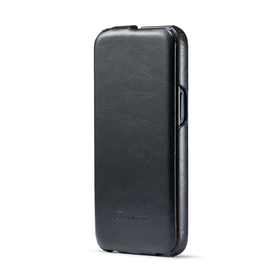 For iPhone 15 Fierre Shann Oil Wax Texture Vertical Flip PU Phone Case(Black)