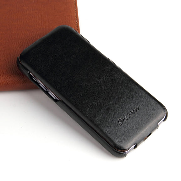 For iPhone 15 Fierre Shann Oil Wax Texture Vertical Flip PU Phone Case(Black)