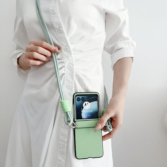 For Motorola Razr 40 Ultra Morandi Leather Texture Phone Case With Lanyard(Green)