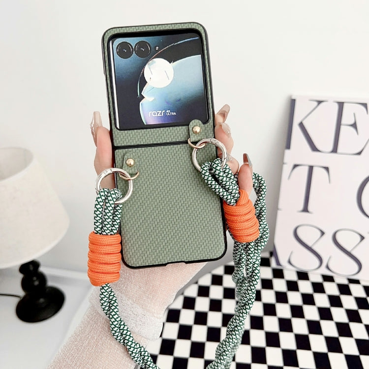 For Motorola Razr 40 Ultra Woven Texture Phone Case With Lanyard(Green)