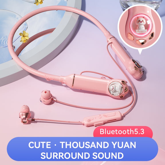 K1692 Meow Planet Neck-mounted Noise Reduction Sports Bluetooth Earphones(Pink)