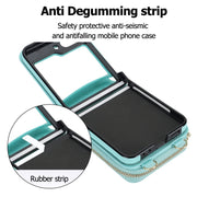 For Samsung Galaxy Z Flip5 Rhombic Texture Card Bag Phone Case with Dual Lanyard(Green)