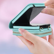 For Samsung Galaxy Z Flip5 Rhombic Texture Card Bag Phone Case with Dual Lanyard(Green)