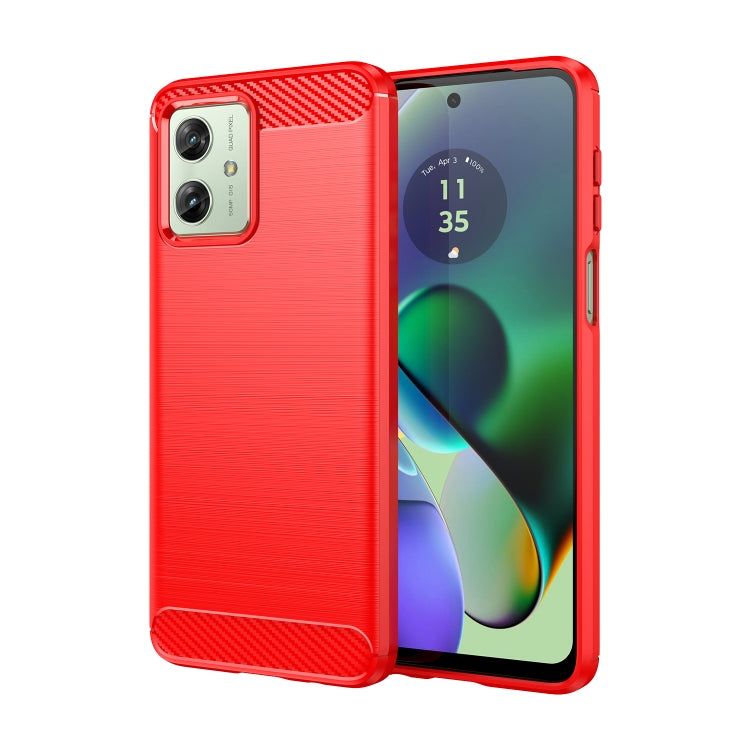 For Motorola Moto G54 Global Brushed Texture Carbon Fiber TPU Phone Case(Red)
