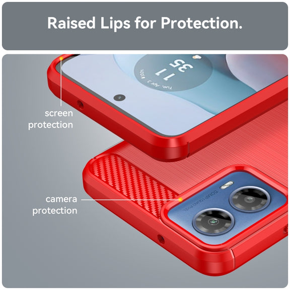 For Motorola Moto G34 Brushed Texture Carbon Fiber TPU Phone Case(Red)