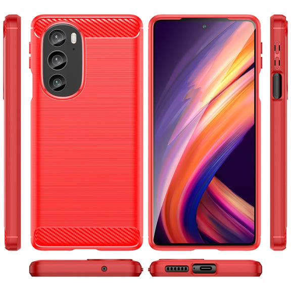 For Motorola Edge+ 2022 Brushed Texture Carbon Fiber TPU Phone Case(Red)