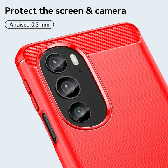 For Motorola Edge+ 2022 Brushed Texture Carbon Fiber TPU Phone Case(Red)