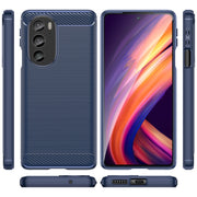 For Motorola Edge+ 2022 Brushed Texture Carbon Fiber TPU Phone Case(Blue)