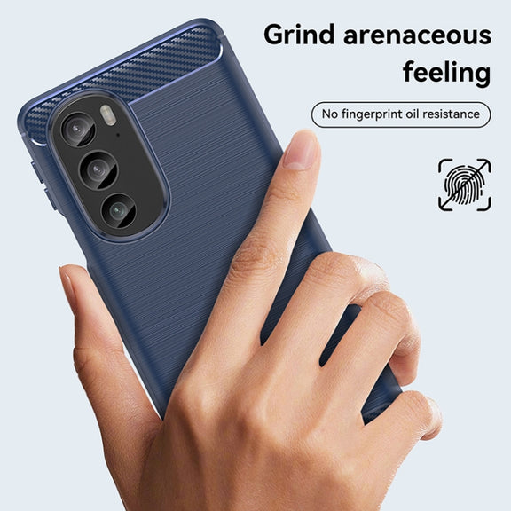 For Motorola Edge+ 2022 Brushed Texture Carbon Fiber TPU Phone Case(Blue)