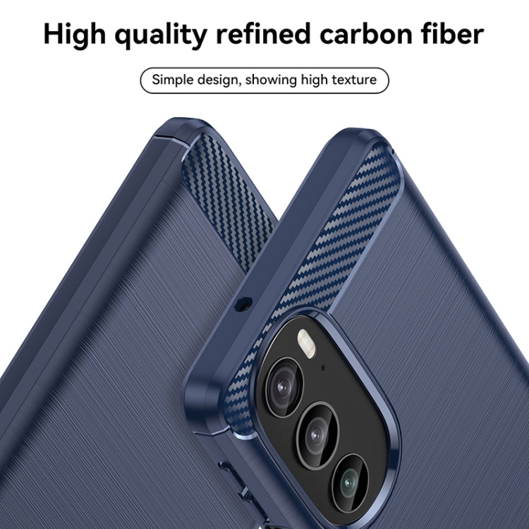 For Motorola Edge+ 2022 Brushed Texture Carbon Fiber TPU Phone Case(Blue)