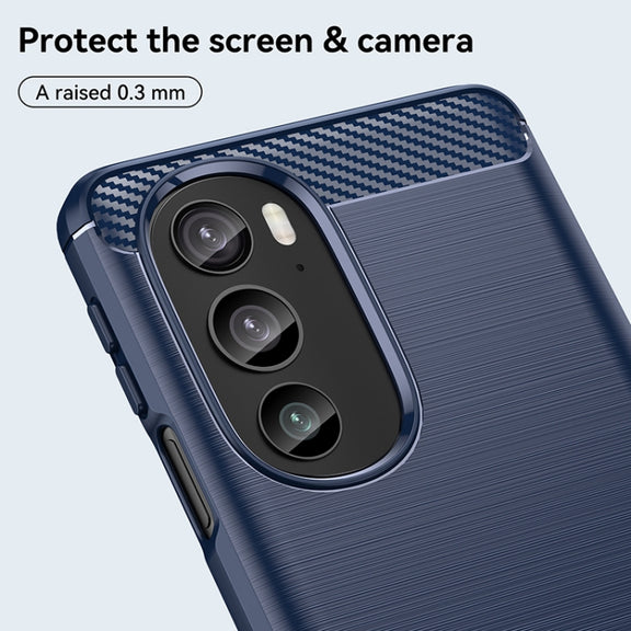 For Motorola Edge+ 2022 Brushed Texture Carbon Fiber TPU Phone Case(Blue)