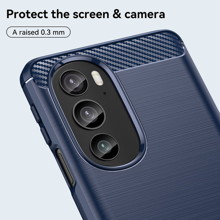 For Motorola Edge+ 2022 Brushed Texture Carbon Fiber TPU Phone Case(Blue)