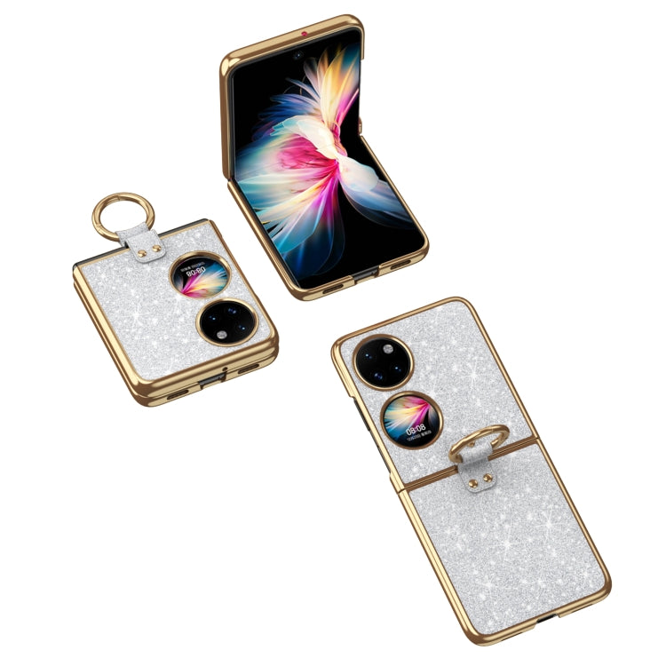 For Huawei P50 Pocket Plating Gradient Color Glitter Phone Case With Ring Holder(Silver)