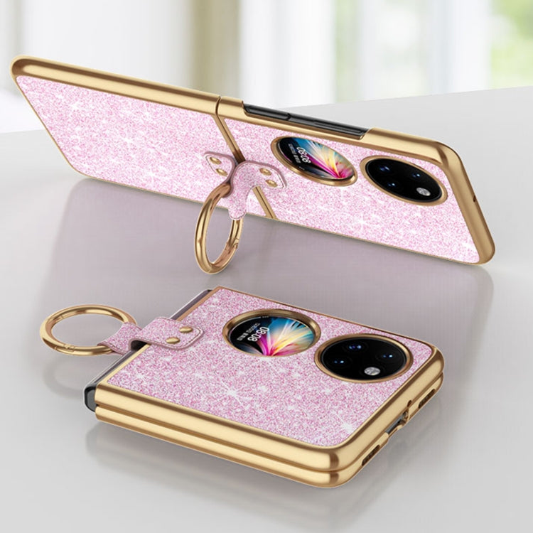 For Huawei P50 Pocket Plating Gradient Color Glitter Phone Case With Ring Holder(Silver)