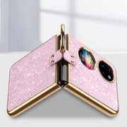 For Huawei P50 Pocket Plating Gradient Color Glitter Phone Case With Ring Holder(Silver)