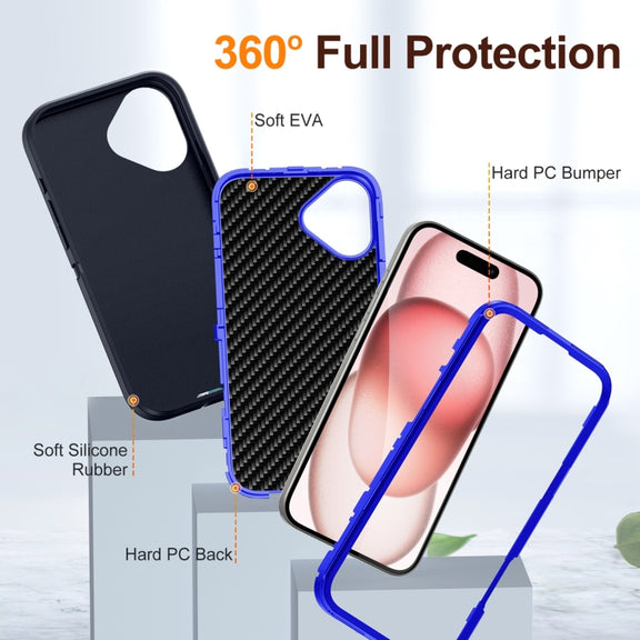 For iPhone 16 Life Water-resistant Rugged Phone Case(Dark Blue + Royal Blue)