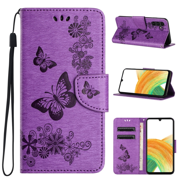 For Samsung Galaxy A15 Butterfly Embossed Flip Leather Phone Case(Purple)