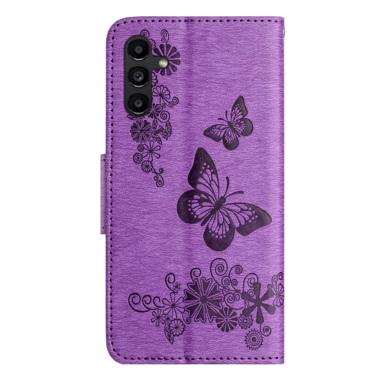 For Samsung Galaxy A15 Butterfly Embossed Flip Leather Phone Case(Purple)