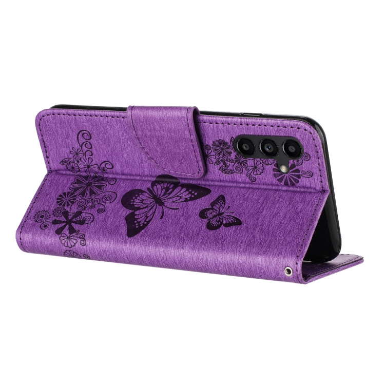 For Samsung Galaxy A15 Butterfly Embossed Flip Leather Phone Case(Purple)