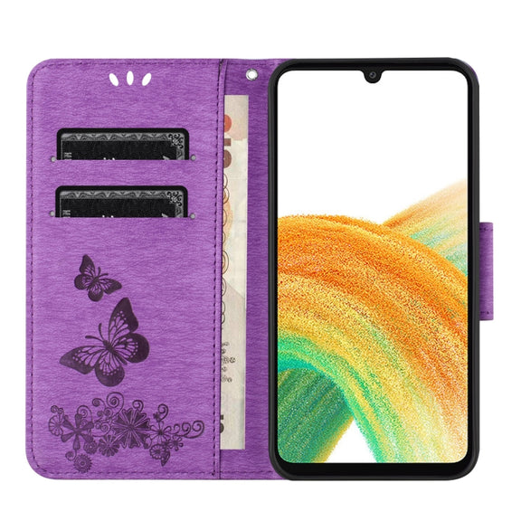 For Samsung Galaxy A15 Butterfly Embossed Flip Leather Phone Case(Purple)