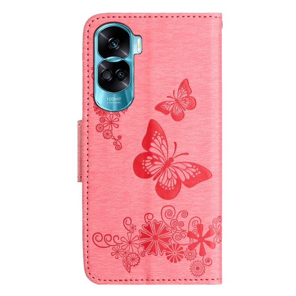 For Honor 90 Lite Butterfly Embossed Flip Leather Phone Case(Pink)