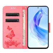 For Honor 90 Lite Butterfly Embossed Flip Leather Phone Case(Pink)