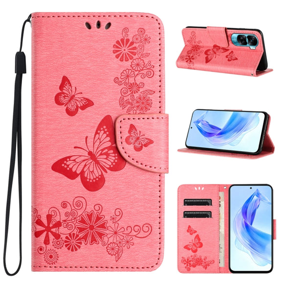 For Honor 90 Lite Butterfly Embossed Flip Leather Phone Case(Pink)