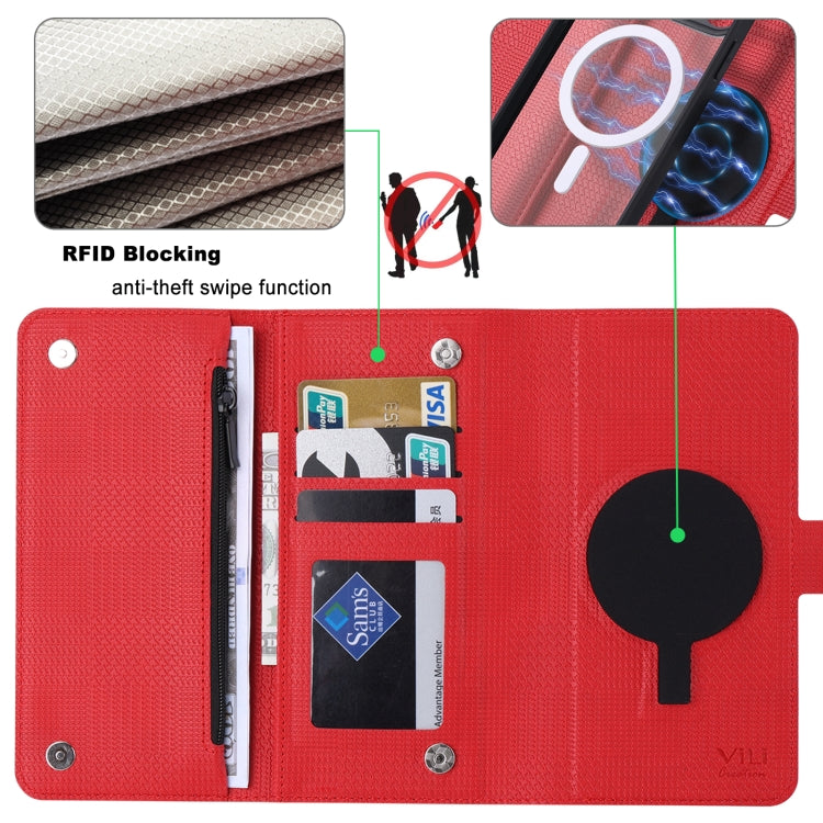 For iPhone 13 ViLi GHB Series MagSafe Magnetic Zipper Leather Phone Case(Red)