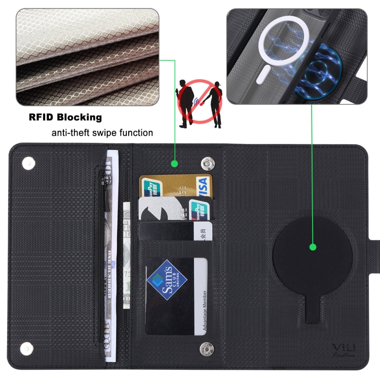 For iPhone 14 Plus ViLi GHB Series MagSafe Magnetic Zipper Leather Phone Case(Black)