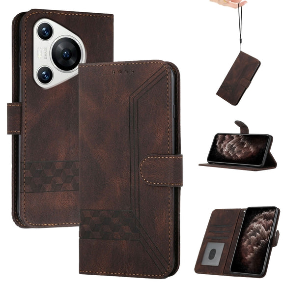 For Huawei Pura 70 Pro/70 Pro+ Cubic Skin Feel Flip Leather Phone Case(Brown)