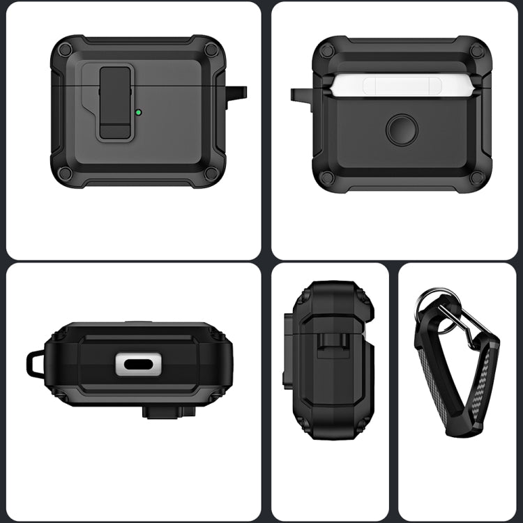 For AirPods 3 TPU + PC Wireless Bluetooth Earphone Protective Case with Switch Lock & Hook(Dark Green)