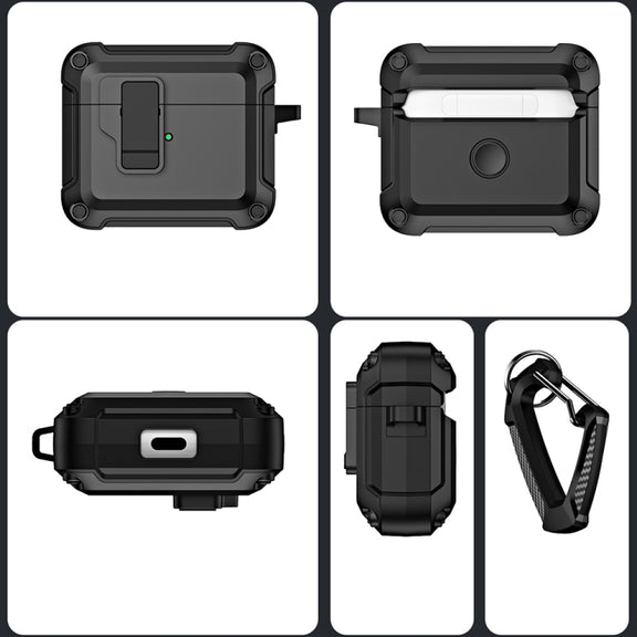 For AirPods 3 TPU + PC Wireless Bluetooth Earphone Protective Case with Switch Lock & Hook(Black)